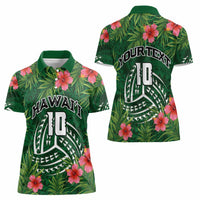 Custom Hawaii Volleyball Women Polo Shirt Kakau Abstract and Tropical Plants Green Color - Polynesian Pride