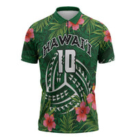 Custom Hawaii Volleyball Zipper Polo Shirt Kakau Abstract and Tropical Plants Green Color LT03 Green - Polynesian Pride
