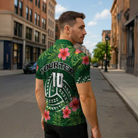Custom Hawaii Volleyball Zipper Polo Shirt Kakau Abstract and Tropical Plants Green Color LT03 - Polynesian Pride