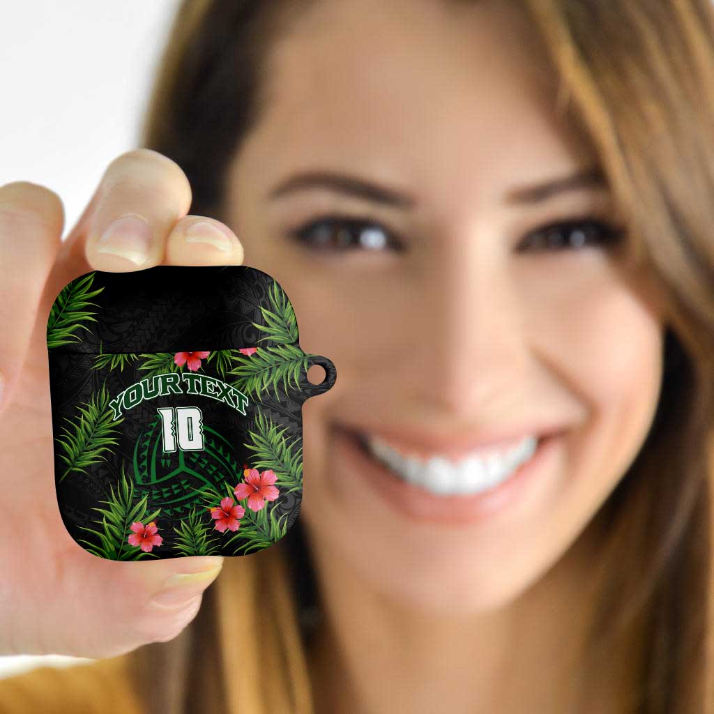 Custom Hawaii Volleyball AirPods Case Kakau Abstract and Tropical Plants Black Color LT03 - Polynesian Pride