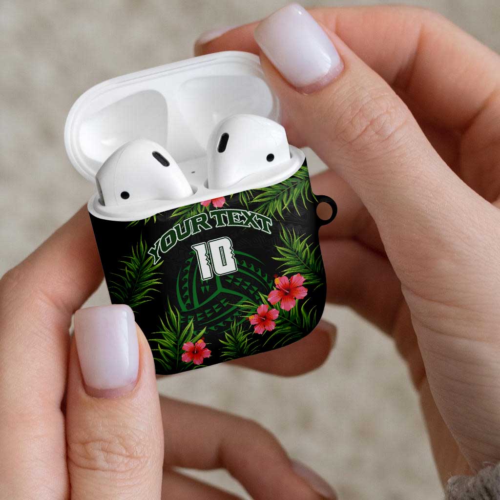 Custom Hawaii Volleyball AirPods Case Kakau Abstract and Tropical Plants Black Color LT03 - Polynesian Pride