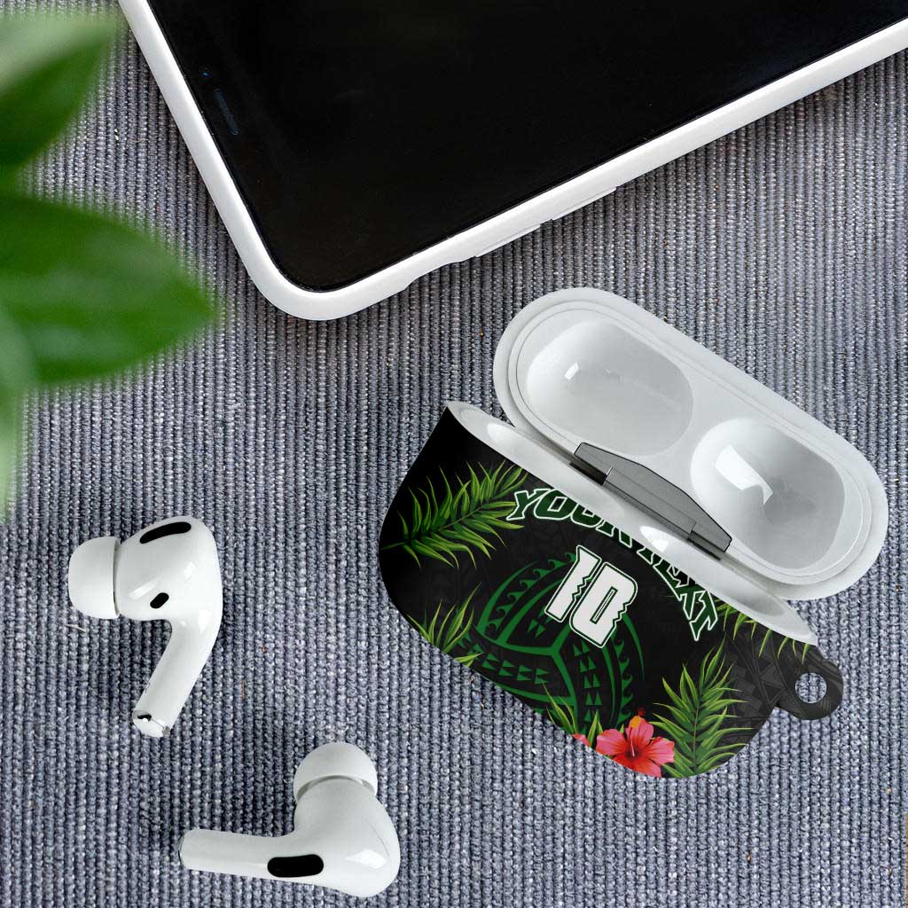 Custom Hawaii Volleyball AirPods Case Kakau Abstract and Tropical Plants Black Color LT03 - Polynesian Pride