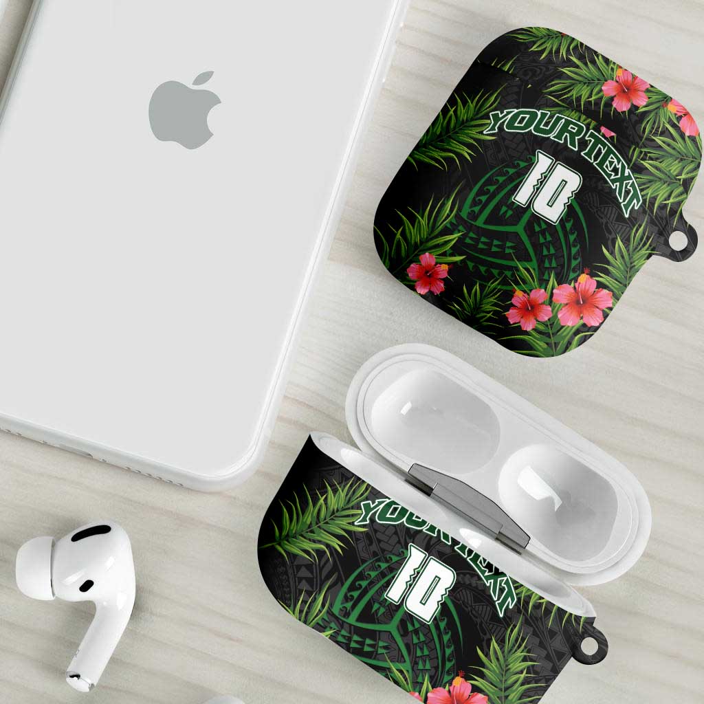 Custom Hawaii Volleyball AirPods Case Kakau Abstract and Tropical Plants Black Color LT03 - Polynesian Pride