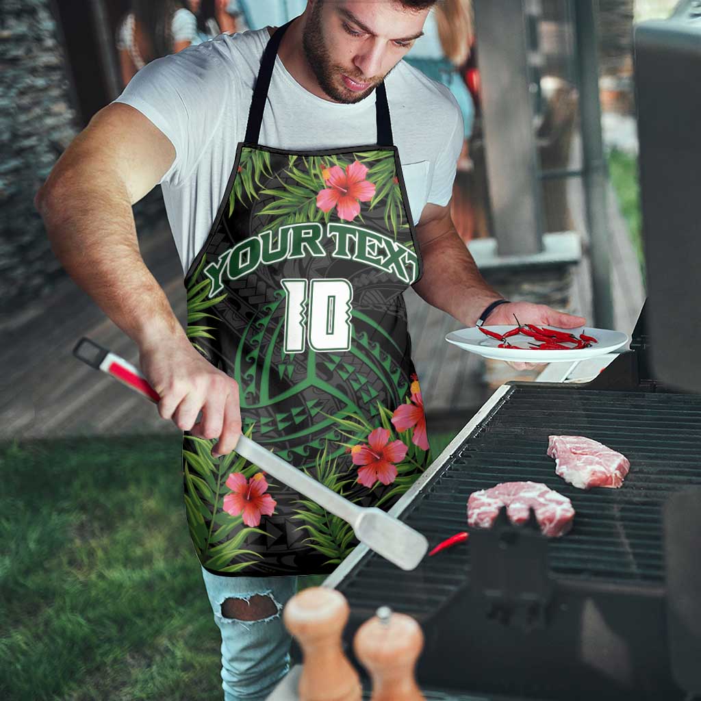 Custom Hawaii Volleyball Apron Kakau Abstract and Tropical Plants Black Color - Polynesian Pride