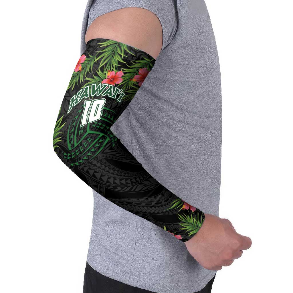 Custom Hawaii Volleyball Arm Sleeves Kakau Abstract and Tropical Plants Black Color - Polynesian Pride