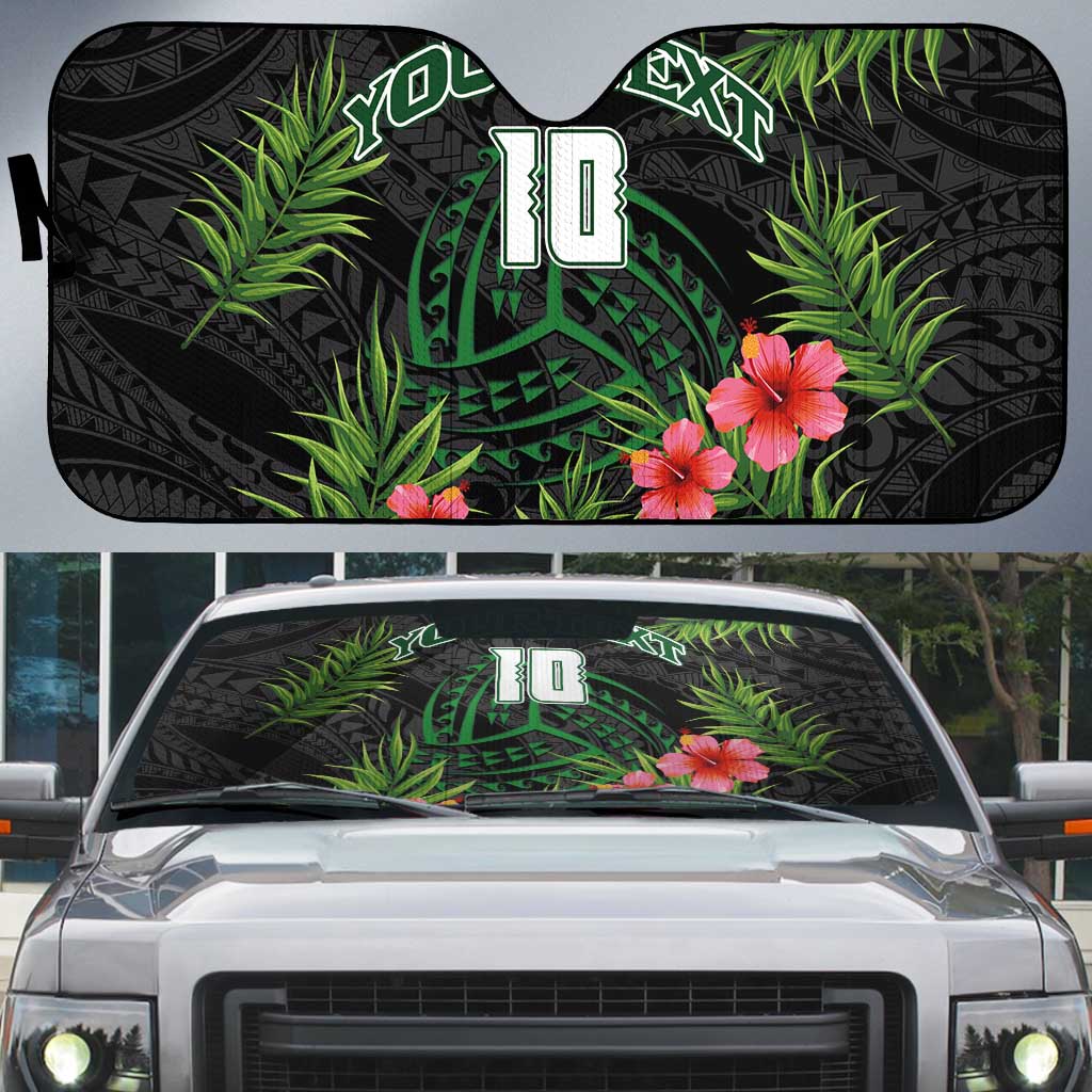 Custom Hawaii Volleyball Auto Sun Shade Kakau Abstract and Tropical Plants Black Color - Polynesian Pride