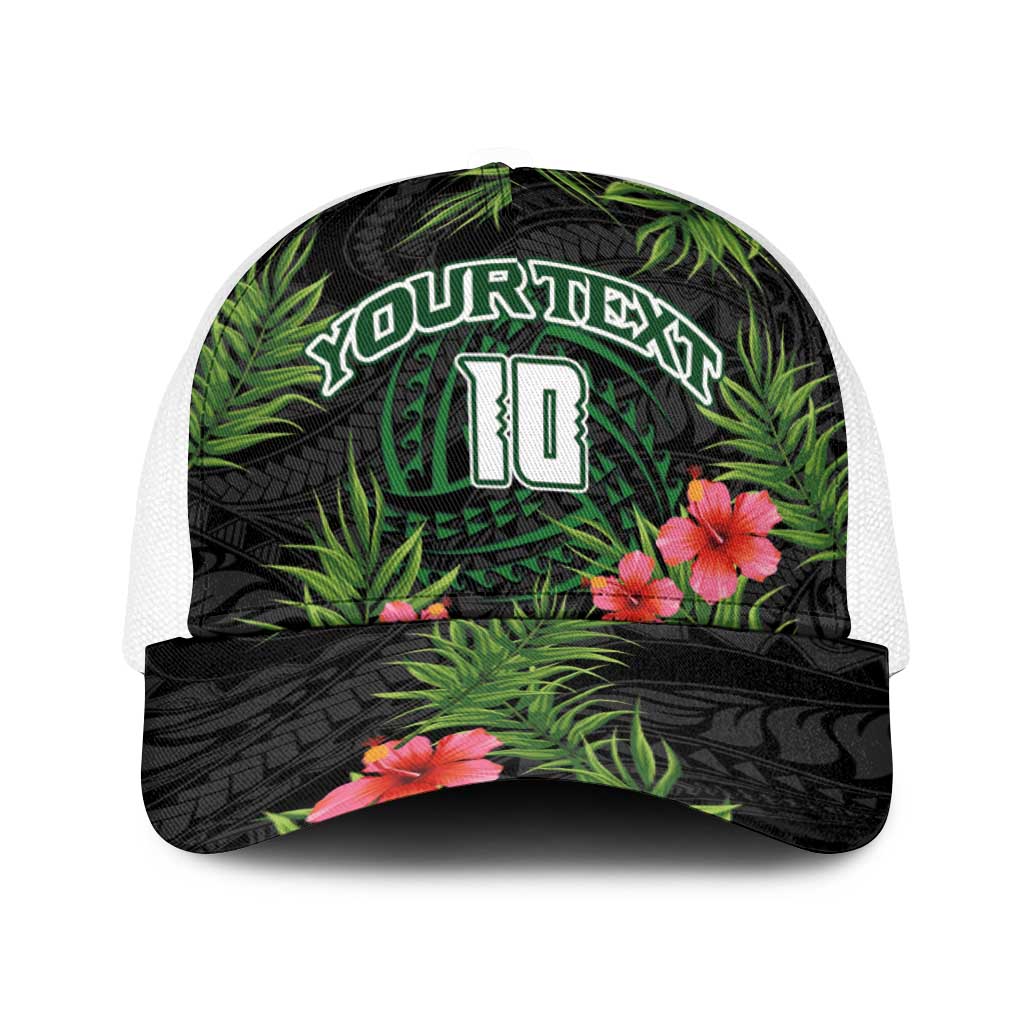 Custom Hawaii Volleyball Baseball Net Cap Kakau Abstract and Tropical Plants Black Color - Polynesian Pride