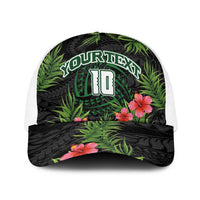 Custom Hawaii Volleyball Baseball Net Cap Kakau Abstract and Tropical Plants Black Color - Polynesian Pride