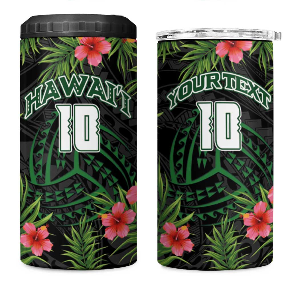 Custom Hawaii Volleyball 4 in 1 Can Cooler Tumbler Kakau Abstract and Tropical Plants Black Color LT03 One Size: 16 oz Black - Polynesian Pride