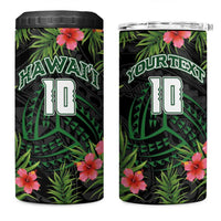 Custom Hawaii Volleyball 4 in 1 Can Cooler Tumbler Kakau Abstract and Tropical Plants Black Color LT03 One Size: 16 oz Black - Polynesian Pride