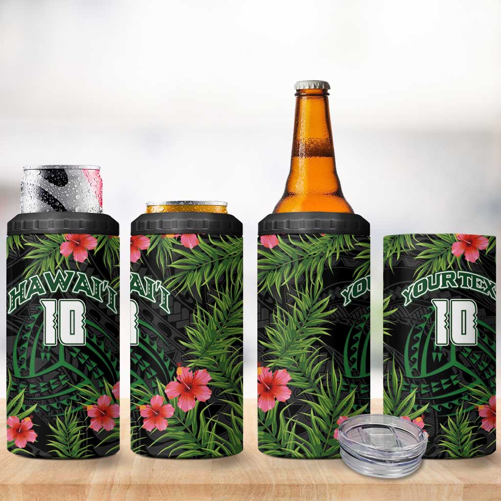 Custom Hawaii Volleyball 4 in 1 Can Cooler Tumbler Kakau Abstract and Tropical Plants Black Color LT03 - Polynesian Pride
