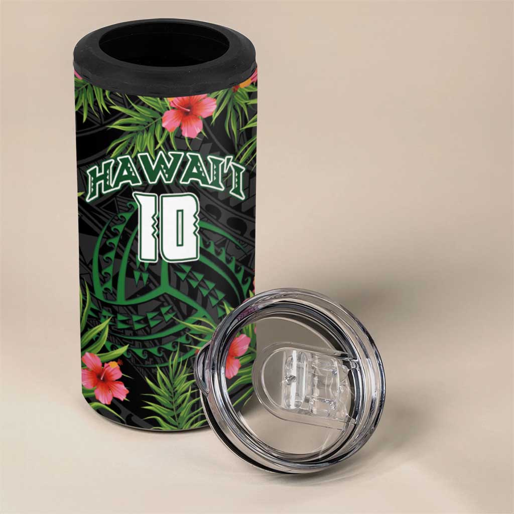 Custom Hawaii Volleyball 4 in 1 Can Cooler Tumbler Kakau Abstract and Tropical Plants Black Color LT03 - Polynesian Pride