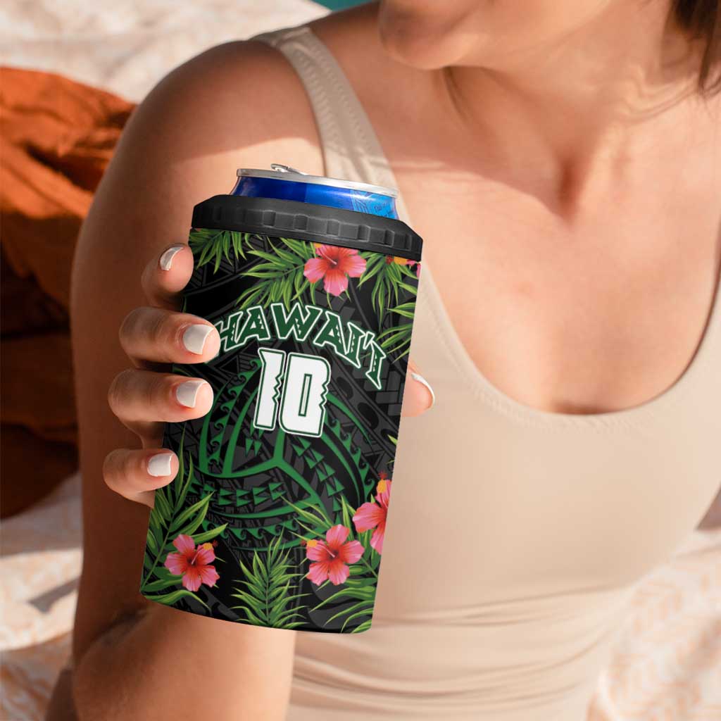 Custom Hawaii Volleyball 4 in 1 Can Cooler Tumbler Kakau Abstract and Tropical Plants Black Color LT03 - Polynesian Pride