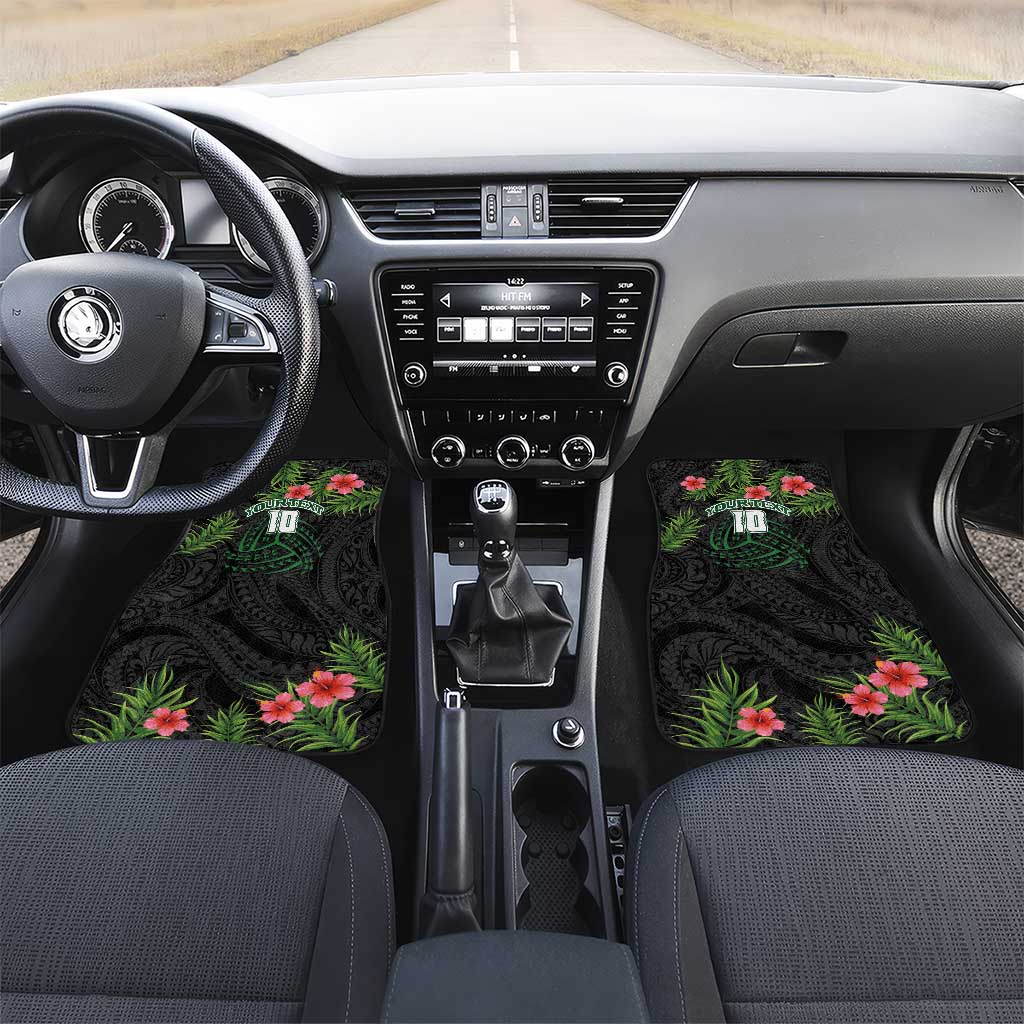 Custom Hawaii Volleyball Car Mats Kakau Abstract and Tropical Plants Black Color - Polynesian Pride
