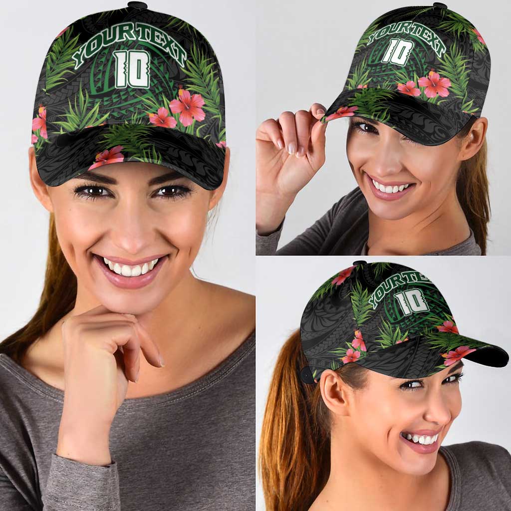 Custom Hawaii Volleyball Classic Cap Kakau Abstract and Tropical Plants Black Color - Polynesian Pride
