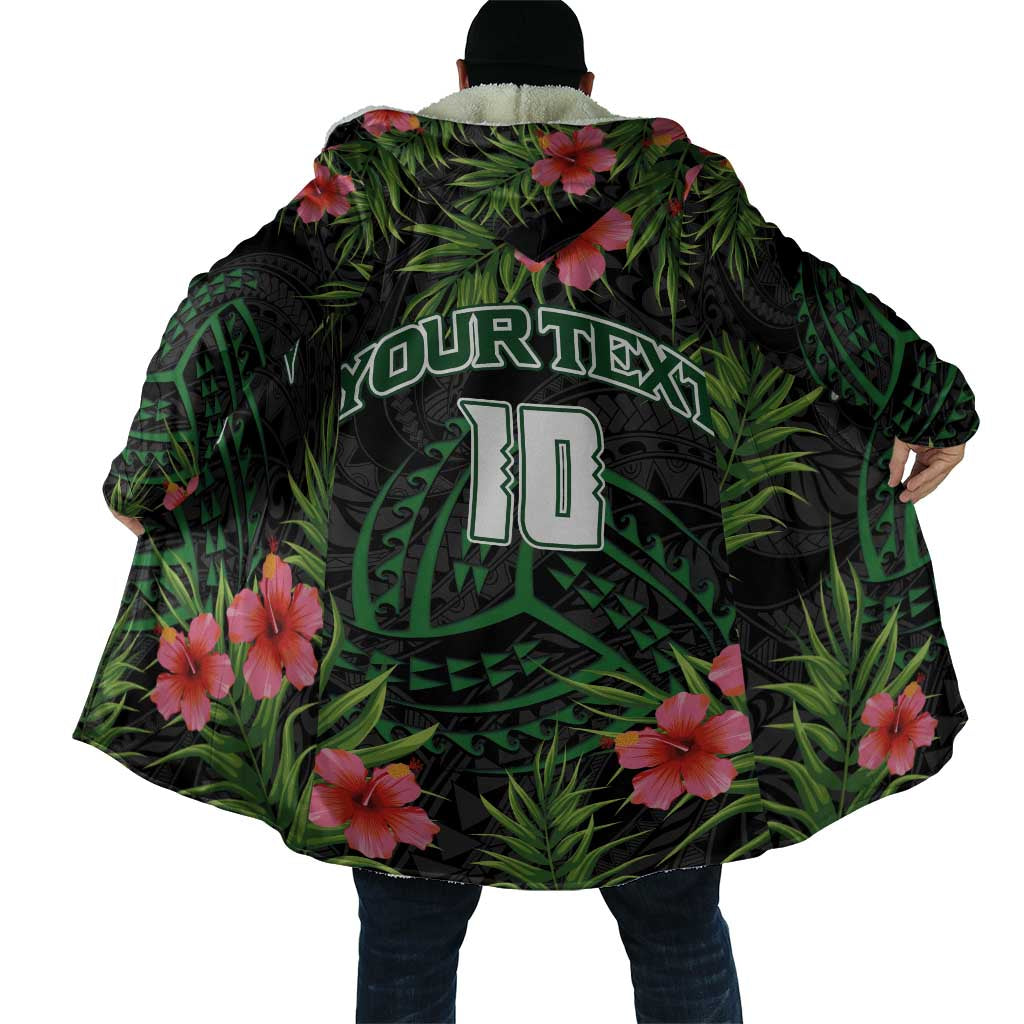Custom Hawaii Volleyball Cloak Kakau Abstract and Tropical Plants Black Color LT03 - Polynesian Pride