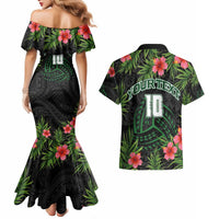Custom Hawaii Volleyball Couples Matching Mermaid Dress and Hawaiian Shirt Kakau Abstract and Tropical Plants Black Color LT03 - Polynesian Pride