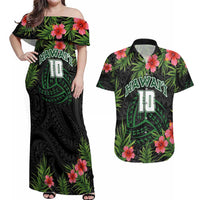 Custom Hawaii Volleyball Couples Matching Off Shoulder Maxi Dress and Hawaiian Shirt Kakau Abstract and Tropical Plants Black Color LT03 Black - Polynesian Pride