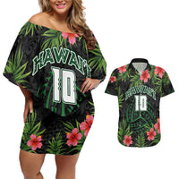 Custom Hawaii Volleyball Couples Matching Off Shoulder Short Dress and Hawaiian Shirt Kakau Abstract and Tropical Plants Black Color LT03 Black - Polynesian Pride