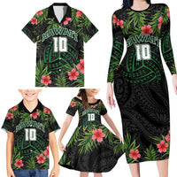 Custom Hawaii Volleyball Family Matching Long Sleeve Bodycon Dress and Hawaiian Shirt Kakau Abstract and Tropical Plants Black Color LT03 - Polynesian Pride