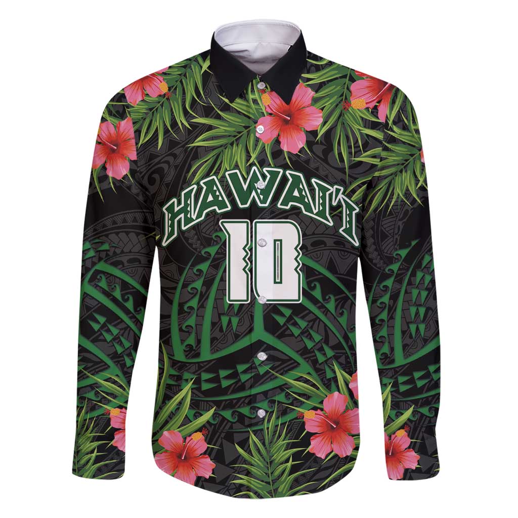 Custom Hawaii Volleyball Family Matching Long Sleeve Bodycon Dress and Hawaiian Shirt Kakau Abstract and Tropical Plants Black Color LT03 Dad's Shirt - Long Sleeve Black - Polynesian Pride