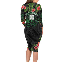 Custom Hawaii Volleyball Family Matching Long Sleeve Bodycon Dress and Hawaiian Shirt Kakau Abstract and Tropical Plants Black Color LT03 - Polynesian Pride