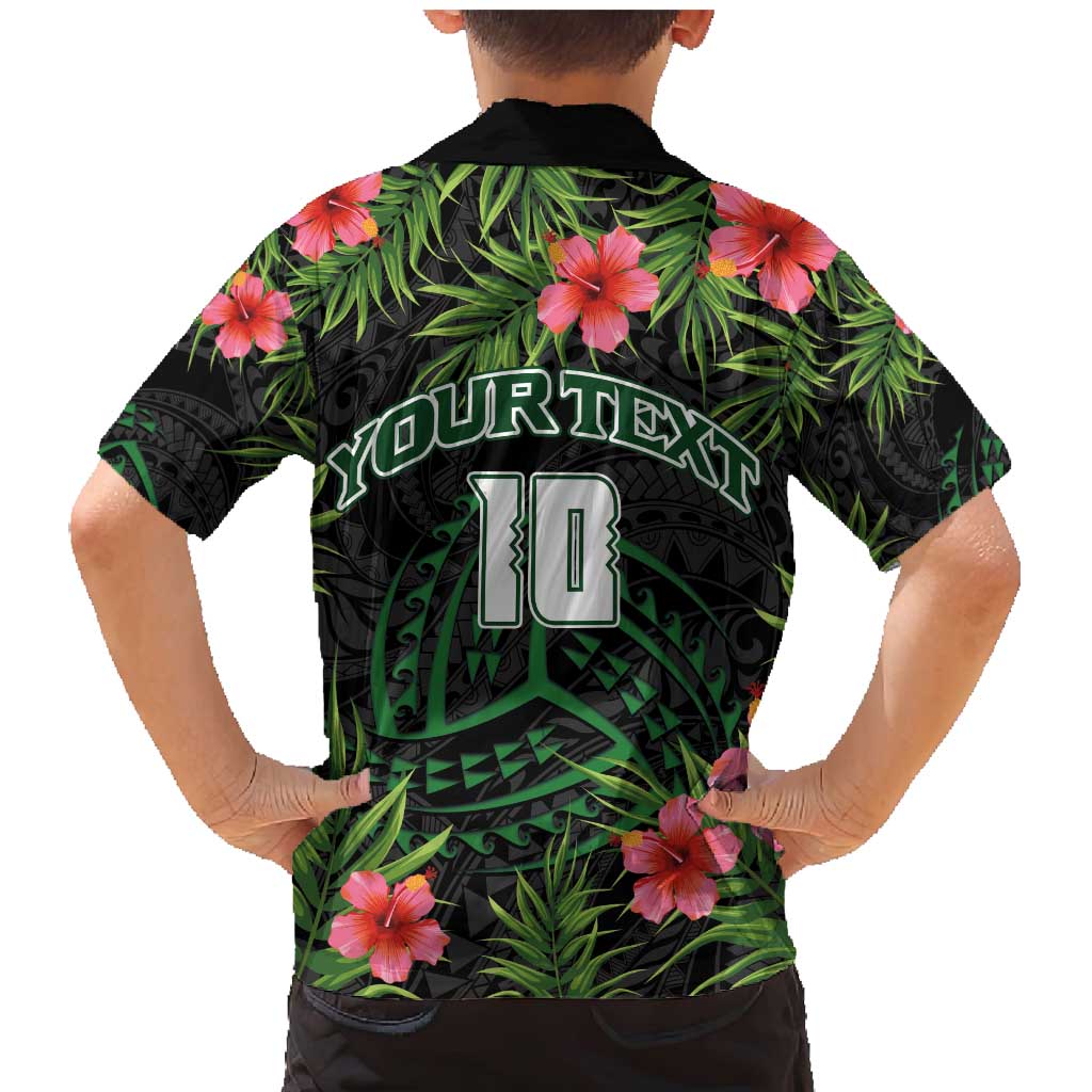 Custom Hawaii Volleyball Family Matching Mermaid Dress and Hawaiian Shirt Kakau Abstract and Tropical Plants Black Color LT03 - Polynesian Pride