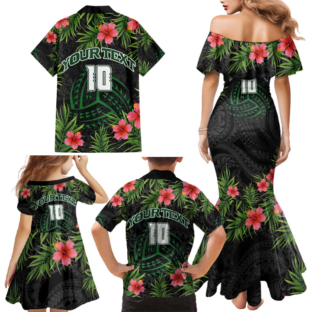 Custom Hawaii Volleyball Family Matching Mermaid Dress and Hawaiian Shirt Kakau Abstract and Tropical Plants Black Color LT03 - Polynesian Pride