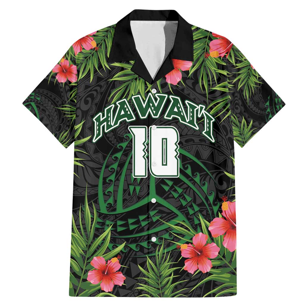 Custom Hawaii Volleyball Family Matching Mermaid Dress and Hawaiian Shirt Kakau Abstract and Tropical Plants Black Color LT03 Dad's Shirt - Short Sleeve Black - Polynesian Pride