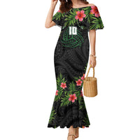 Custom Hawaii Volleyball Family Matching Mermaid Dress and Hawaiian Shirt Kakau Abstract and Tropical Plants Black Color LT03 Mom's Dress Black - Polynesian Pride