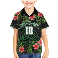 Custom Hawaii Volleyball Family Matching Mermaid Dress and Hawaiian Shirt Kakau Abstract and Tropical Plants Black Color LT03 Son's Shirt Black - Polynesian Pride
