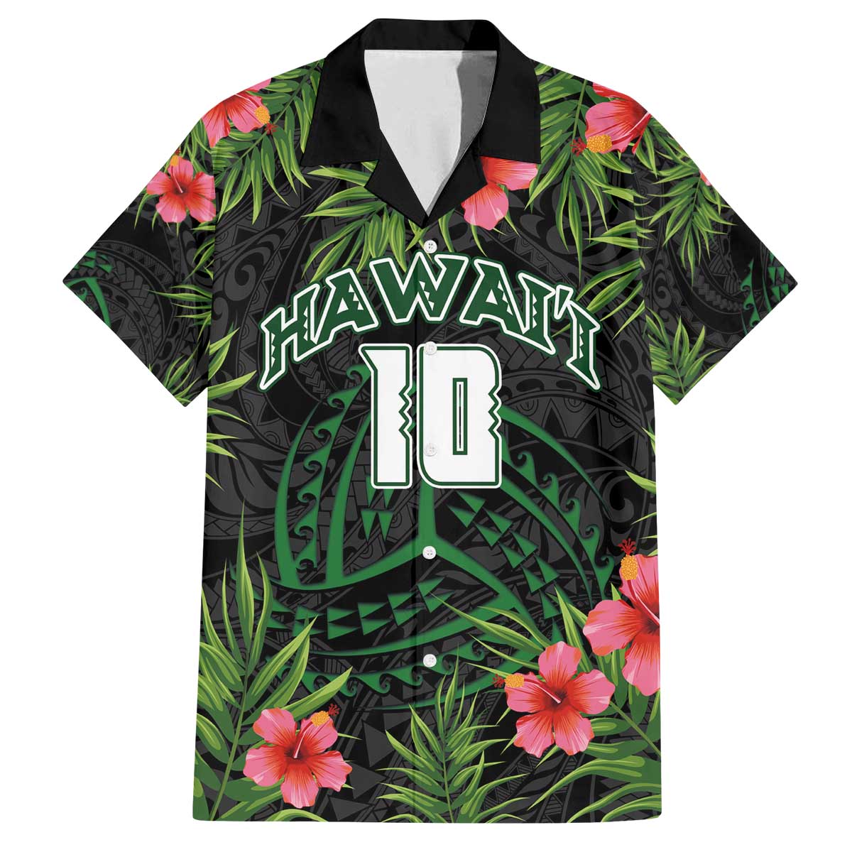 Custom Hawaii Volleyball Family Matching Off The Shoulder Long Sleeve Dress and Hawaiian Shirt Kakau Abstract and Tropical Plants Black Color LT03 Dad's Shirt - Short Sleeve Black - Polynesian Pride