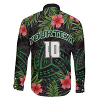 Custom Hawaii Volleyball Family Matching Off The Shoulder Long Sleeve Dress and Hawaiian Shirt Kakau Abstract and Tropical Plants Black Color LT03 - Polynesian Pride