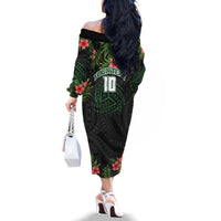 Custom Hawaii Volleyball Family Matching Off The Shoulder Long Sleeve Dress and Hawaiian Shirt Kakau Abstract and Tropical Plants Black Color LT03 - Polynesian Pride