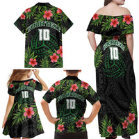 Custom Hawaii Volleyball Family Matching Off Shoulder Maxi Dress and Hawaiian Shirt Kakau Abstract and Tropical Plants Black Color LT03 - Polynesian Pride