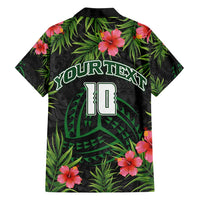 Custom Hawaii Volleyball Family Matching Off Shoulder Maxi Dress and Hawaiian Shirt Kakau Abstract and Tropical Plants Black Color LT03 - Polynesian Pride