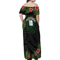 Custom Hawaii Volleyball Family Matching Off Shoulder Maxi Dress and Hawaiian Shirt Kakau Abstract and Tropical Plants Black Color LT03 - Polynesian Pride