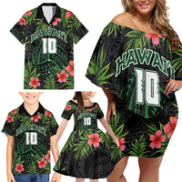 Custom Hawaii Volleyball Family Matching Off Shoulder Short Dress and Hawaiian Shirt Kakau Abstract and Tropical Plants Black Color LT03 - Polynesian Pride