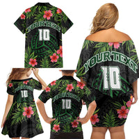 Custom Hawaii Volleyball Family Matching Off Shoulder Short Dress and Hawaiian Shirt Kakau Abstract and Tropical Plants Black Color LT03 - Polynesian Pride