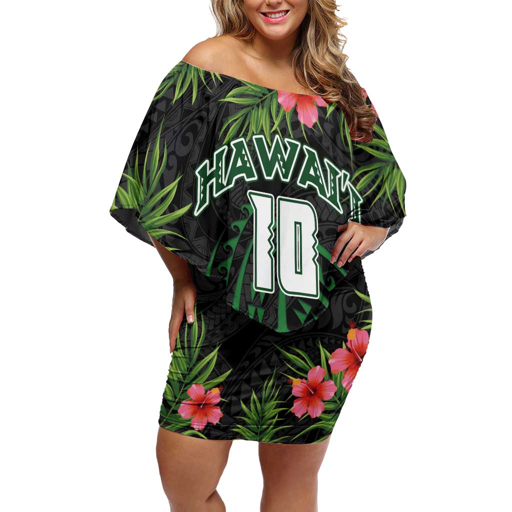 Custom Hawaii Volleyball Family Matching Off Shoulder Short Dress and Hawaiian Shirt Kakau Abstract and Tropical Plants Black Color LT03 Mom's Dress Black - Polynesian Pride