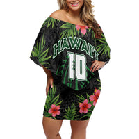 Custom Hawaii Volleyball Family Matching Off Shoulder Short Dress and Hawaiian Shirt Kakau Abstract and Tropical Plants Black Color LT03 Mom's Dress Black - Polynesian Pride