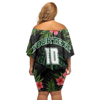 Custom Hawaii Volleyball Family Matching Off Shoulder Short Dress and Hawaiian Shirt Kakau Abstract and Tropical Plants Black Color LT03 - Polynesian Pride