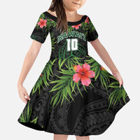 Custom Hawaii Volleyball Family Matching Puletasi and Hawaiian Shirt Kakau Abstract and Tropical Plants Black Color LT03 Daughter's Dress Black - Polynesian Pride