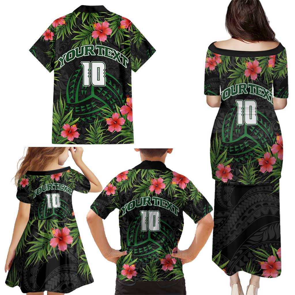 Custom Hawaii Volleyball Family Matching Puletasi and Hawaiian Shirt Kakau Abstract and Tropical Plants Black Color LT03 - Polynesian Pride