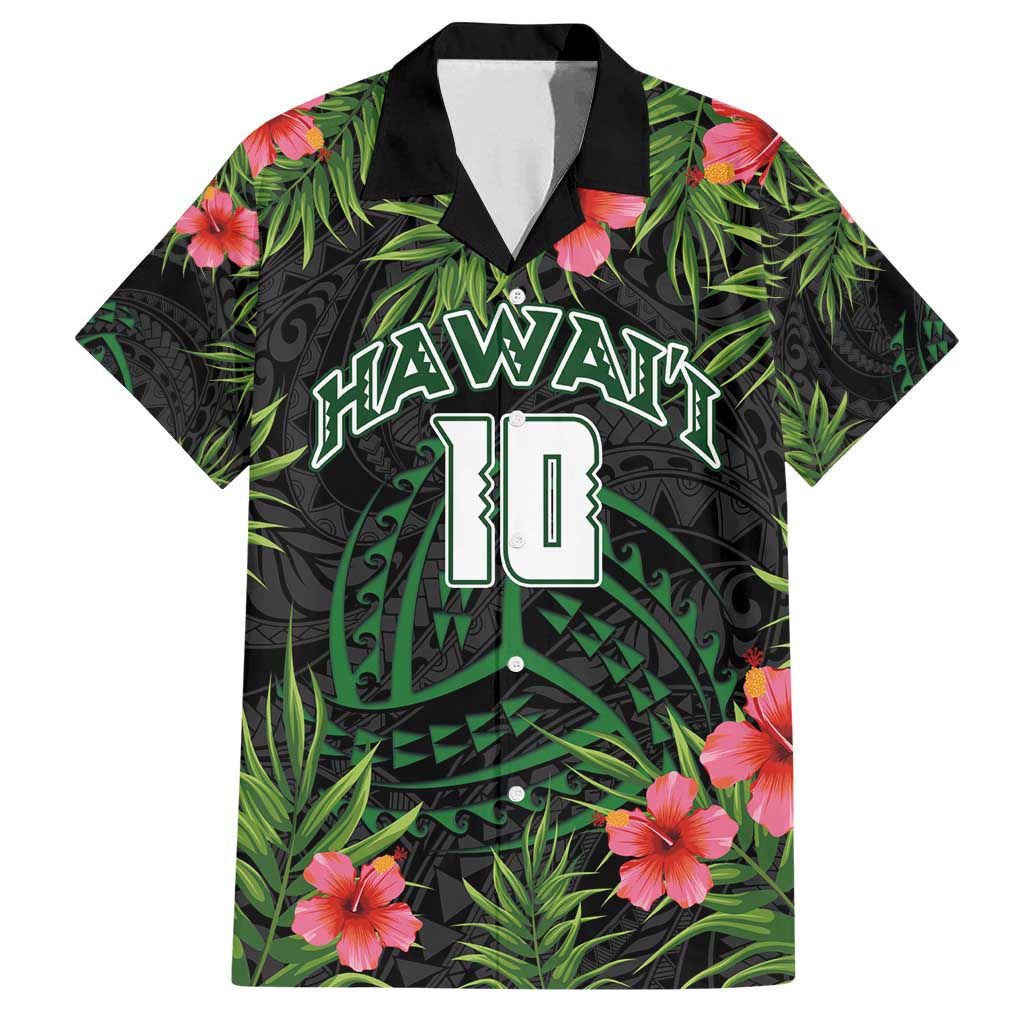 Custom Hawaii Volleyball Family Matching Puletasi and Hawaiian Shirt Kakau Abstract and Tropical Plants Black Color LT03 Dad's Shirt - Short Sleeve Black - Polynesian Pride