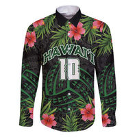 Custom Hawaii Volleyball Family Matching Puletasi and Hawaiian Shirt Kakau Abstract and Tropical Plants Black Color LT03 Dad's Shirt - Long Sleeve Black - Polynesian Pride