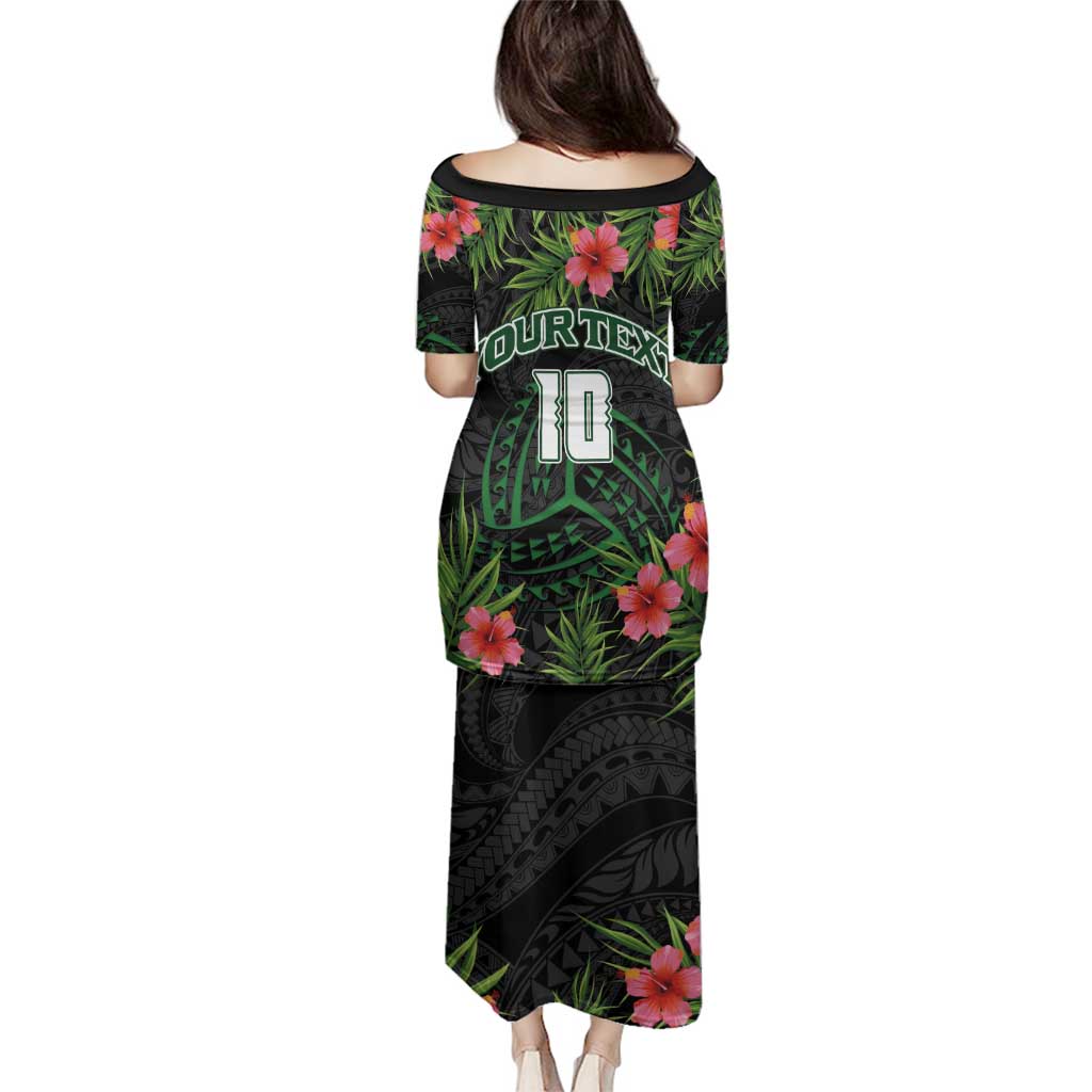 Custom Hawaii Volleyball Family Matching Puletasi and Hawaiian Shirt Kakau Abstract and Tropical Plants Black Color LT03 - Polynesian Pride