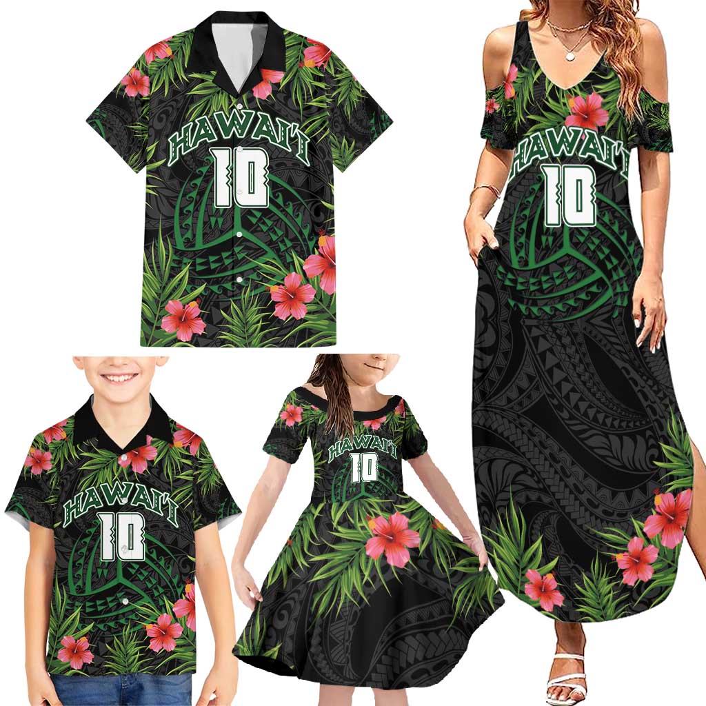 Custom Hawaii Volleyball Family Matching Summer Maxi Dress and Hawaiian Shirt Kakau Abstract and Tropical Plants Black Color LT03 - Polynesian Pride