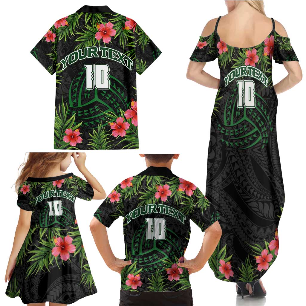 Custom Hawaii Volleyball Family Matching Summer Maxi Dress and Hawaiian Shirt Kakau Abstract and Tropical Plants Black Color LT03 - Polynesian Pride