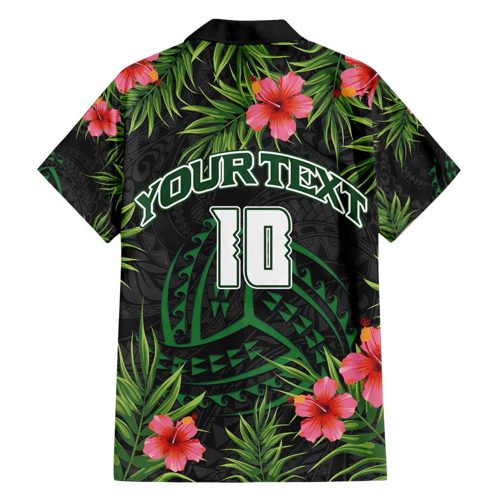 Custom Hawaii Volleyball Family Matching Summer Maxi Dress and Hawaiian Shirt Kakau Abstract and Tropical Plants Black Color LT03 - Polynesian Pride
